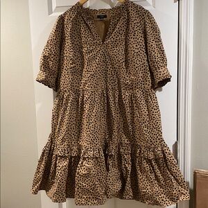 J. Crew Tan and Black Polka Dot Midi Dress